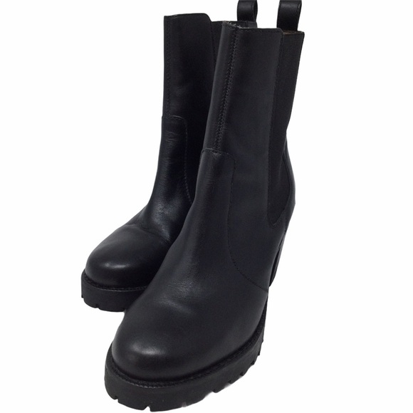 H&M black leather chunky heel ankle Boots - Picture 7 of 13